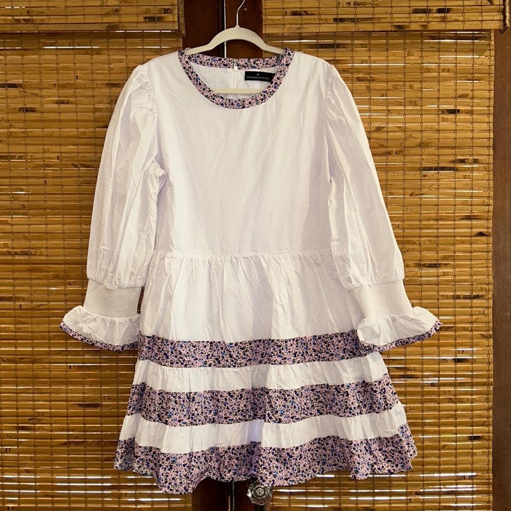 Pomander Place tiered white dress.